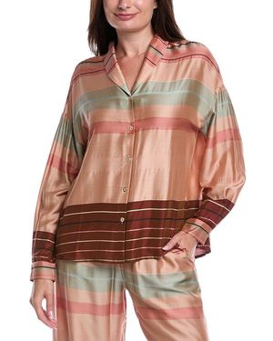 Hanro Hannah Striped Colorblocked Silk-Blend Shirt - Brown