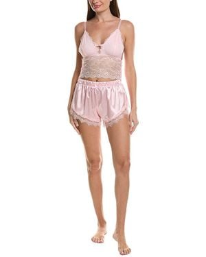Sugar 2Pc Lace Bralette & Satin Short Set - Pink