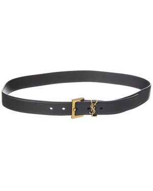 Saint Laurent Cassandre Leather Belt - Black