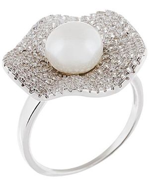 Splendid Silver 7-8mm Freshwater Pearl & Cz Ring - White