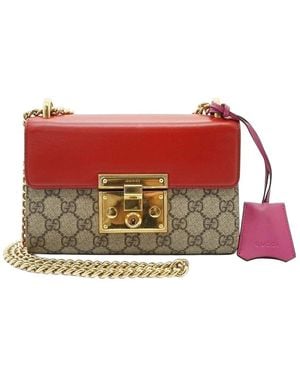 Gucci Beige Cotton Padlock Shoulder Bag (authentic Pre-loved) - Red
