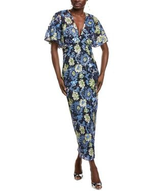 Lela Rose Sequin Embroidered Column Gown - Blue