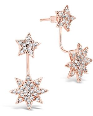 Sterling Forever 14K Rose Plated Cz Burst Jacket Earrings - White
