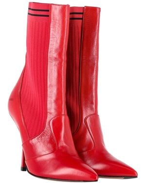 Fendi Leather Rockoko Stretch-Knit Sock Boot (Authentic Pre-Loved) - Red