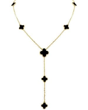Italian Gold 14K Onyx Lariat Necklace - Metallic