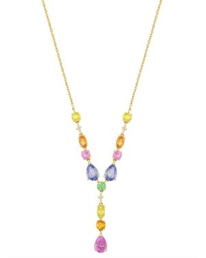 Effy Fine Jewelry 14k 5.63 Ct. Tw. Diamond & Multi Sapphire, Tsavorite Necklace - Metallic