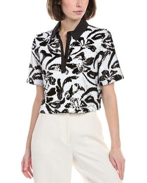 Le Superbe Hibiscus Sequin Polo Shirt - Black