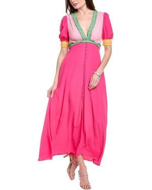 Saloni Crepe Midi Dress - Pink