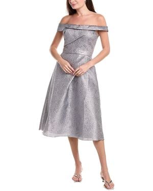Rene Ruiz Off-The-Shoulder A-Line Brocade Cocktail Dress - Grey