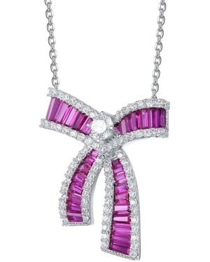 Genevive Jewelry Silver Cz Bow Necklace - Pink