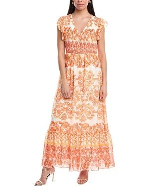 Maison Tara Chiffon Smocked Midi Dress - Orange