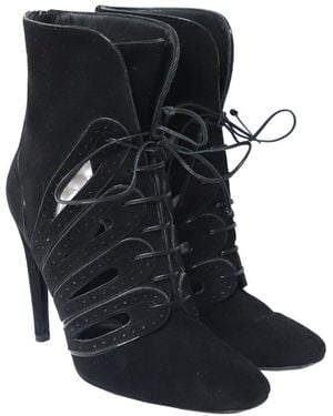 Bottega Veneta Suede Cutout Lace-up Detail Bootie (authentic Pre- Loved) - Black