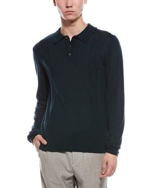 Bruno Magli Cable Front Merino Wool Polo Jumper - Blue