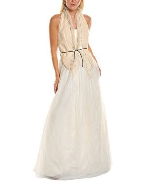 Brunello Cucinelli Leather Vest Silk-blend Gown - Natural