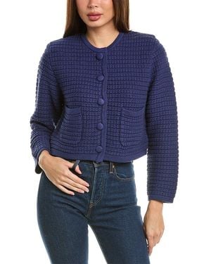Hannah Rose Chunky Textured Button Cashmere-Blend Cardigan - Blue
