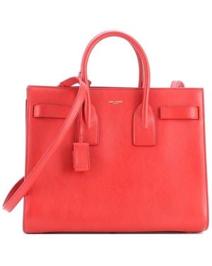 Saint Laurent Leather Sac De Jour Nm Bag Small (Authentic Pre-Loved) - Red