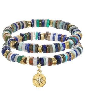 Rachel Reinhardt Jewelry Mixed Medley 14K Over Gemstone Cz Heishi Beaded Bracelet - White