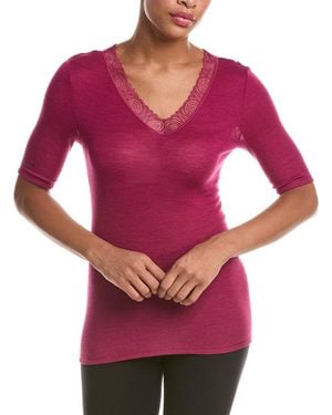 Hanro Woollen Lace Wool & Silk-Blend Top - Red