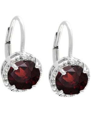 Gemstones Silver 2.95 Ct. Tw. Diamond & Garnet Earrings - White