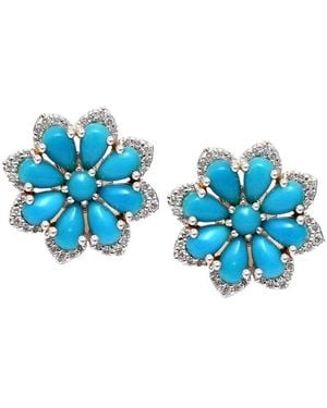 Liv Oliver Silver 12.75 Ct. Tw. Turquoise Cz Floral Studs - Blue