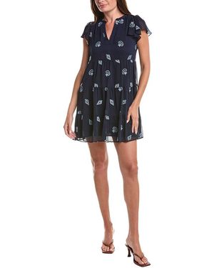Cece Embroidered V-Neck Mini Dress - Blue