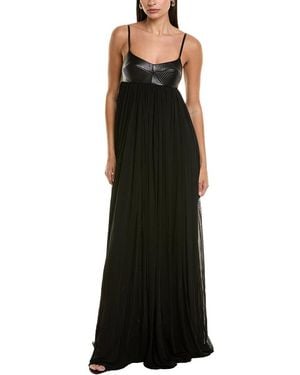 Michael Kors Trapunto Leather-Trim Silk-Blend Gown - Black