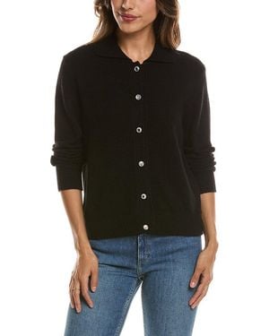 Forte Rib Trim Wool & Cashmere-Blend Polo Cardigan - Black
