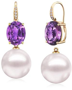 Kai Fine Jewelry 14K 6.05 Ct. Tw. Diamond & Amethyst & 12-13Mm Pearl Drop Earrings - Purple