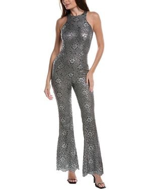 Michael Kors Lace Flare Silk-Blend Jumpsuit - Metallic