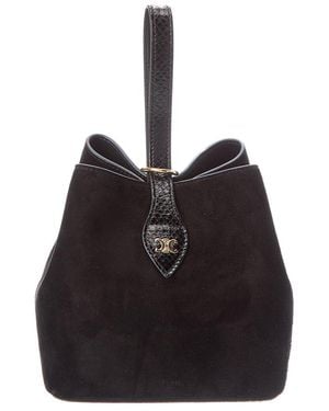 Celine Amber Suede & Python-Embossed Leather Bucket Bag - Black
