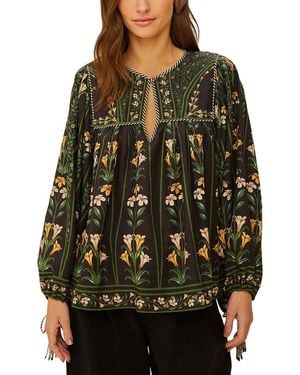 FARM Rio Long Sleeve Linen-Blend Blouse - Black