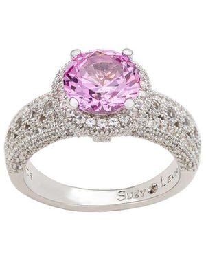 Suzy Levian Silver 0.02 Ct. Tw. Diamond & Sapphire Statement Ring - Pink
