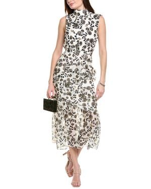 Saloni Stamped Silk Midi Dress - White