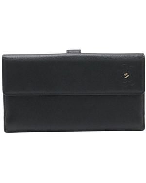 CHANEL Calfskin Camellia Wallet (Authentic Pre-Loved) - Black