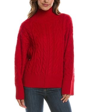 Forte Luxe Cable Mock Neck 100% Cashmere Pullover - Red