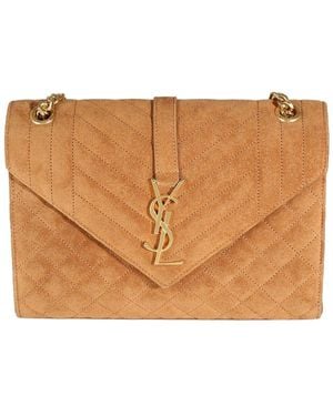 Saint Laurent Brown Suede Mixed Triquilt Small Monogram Envelope Flap Bag (authentic Pre-loved)