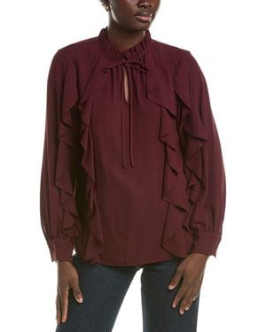 Anne Klein Keyhole Neck Ruffle Blouse - Purple