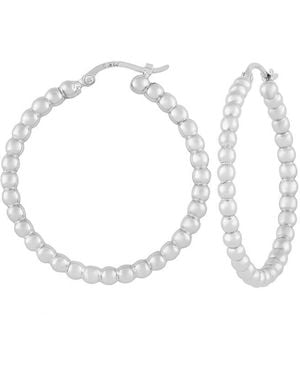 Jane Basch Silver Beaded Hoops - White