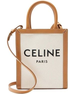 Celine Canvas Leather Vertical Cabas Mini Tote (authentic Pre-loved) - Natural
