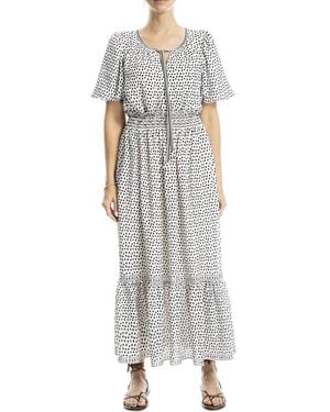 Max Studio Tie Neck Bubble Sleeve Tiered Maxi Dress - Gray