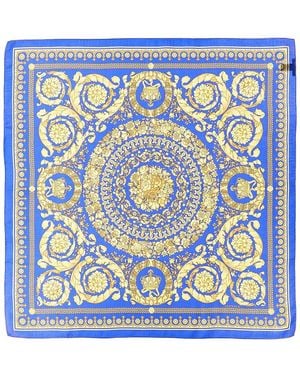 Versace Barocco Print Silk Scarf - Blue