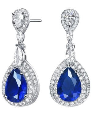 Genevive Jewelry Silver Cz Drop Earrings - Blue