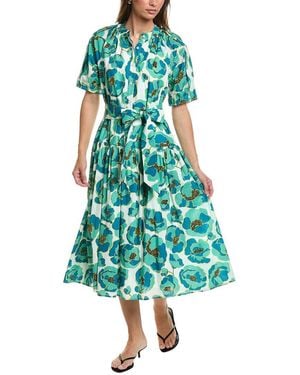 Gracia Gathered Neck Floral Print Belt Dress - Blue
