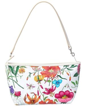 Gucci Small Flora Canvas & Leather Pouch With Strap - White