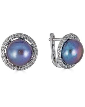 Belpearl Silver 11-10mm Freshwater Pearl Cz Earrings - Blue