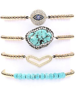 Eye Candy LA 24k Cz Gold Beaded Natural Turquoise Stone Bracelet - White