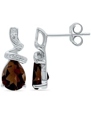 Gemstones 10k 1.92 Ct. Tw. Diamond & Smokey Quartz Earrings - White