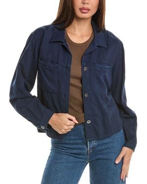 Bella Dahl Welt Pocket Crop Linen-Blend Shacket - Blue