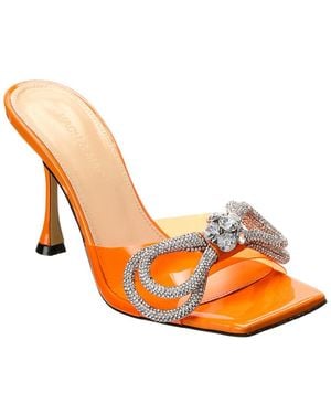 Mach & Mach Double Bow Square Vinyl & Leather Mule - Orange