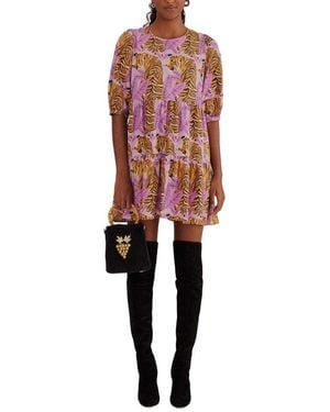 FARM Rio Tiger Leaves Puff Sleeve Mini Dress - Red